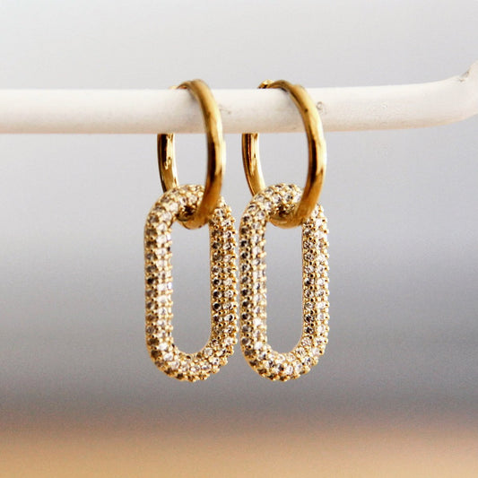 Edelstalen oorbellen met ovale kristallen hanger - goud