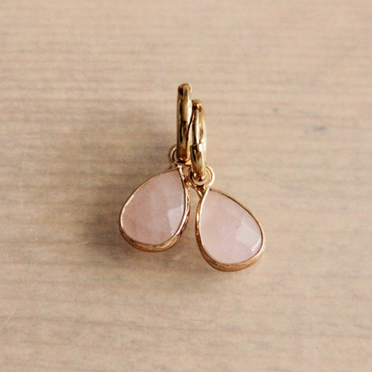 Creolen oorbellen met druppelvormige natuursteen- roze/goud
